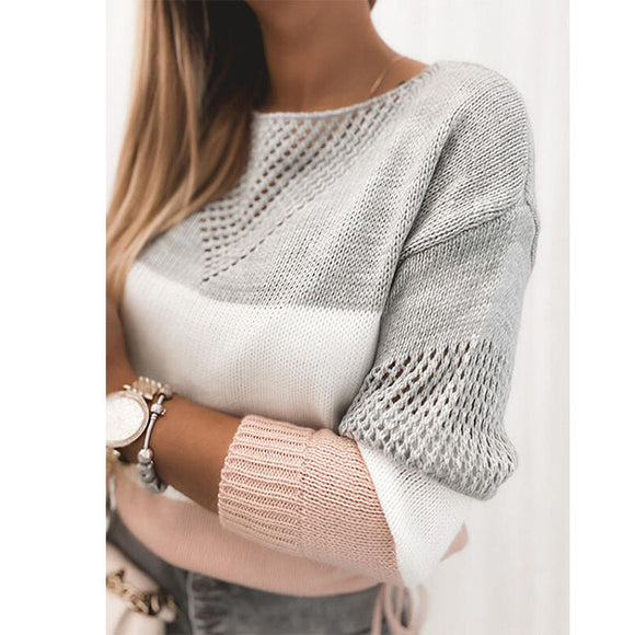 Suéter Cuello Redondo Contraste Manga Larga para Mujer