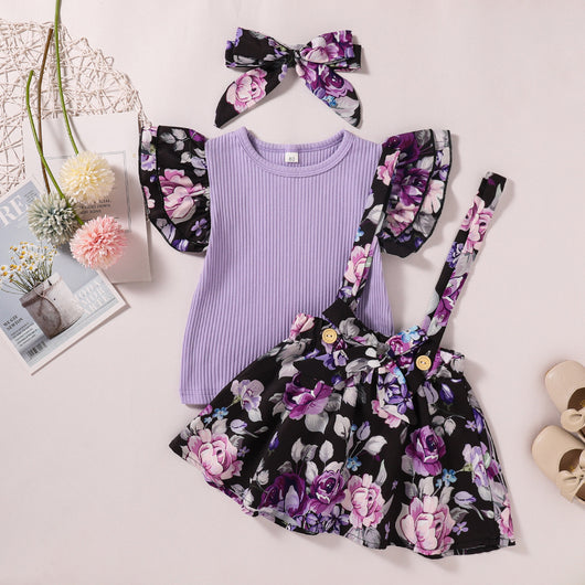 Conjunto de Falda para Niña con Camiseta Rayas y Tirantes Estampados - Image 7