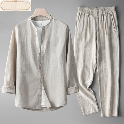 Traje Tang Lino Manga Larga Estilo Retro para Hombre - Image 8