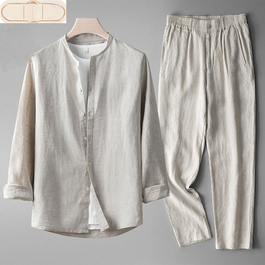 Traje Tang Lino Manga Larga Estilo Retro para Hombre - Image 8
