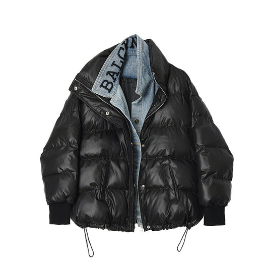 Chaqueta Denim Oversize Acolchada Negra con Costuras Sueltas - Image 8