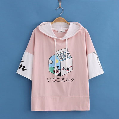 Sudadera con Capucha Estampado Cartón de Leche - Colorblock Manga Corta - Image 4