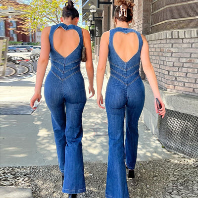 Mono Denim Retro Cintura Alta Ajustado para Mujer - Image 3
