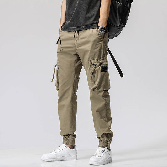 Pantalones de Trabajo Casual Cintura Elástica Hombre Algodón Puro Bolsillos Múltiples