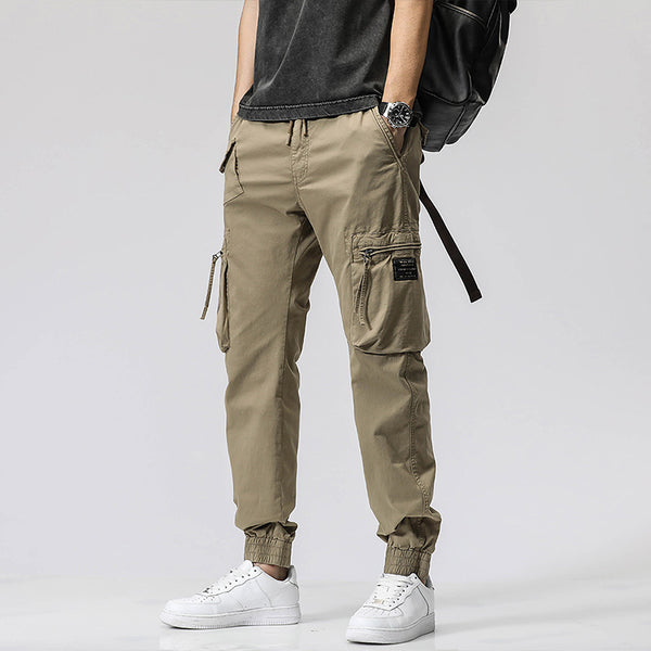 Pantalones de Trabajo Casual Cintura Elástica Hombre Algodón Puro Bolsillos Múltiples