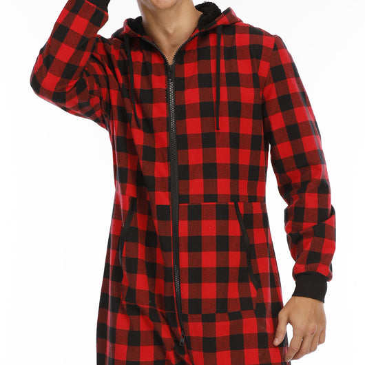 Pijama Enterizo de Franela a Cuadros con Capucha para Hombre - Image 14