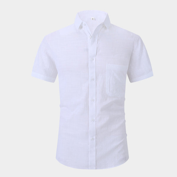 Camisa Lino Fresco Manga Corta Transpirable Color Sólido - Image 7