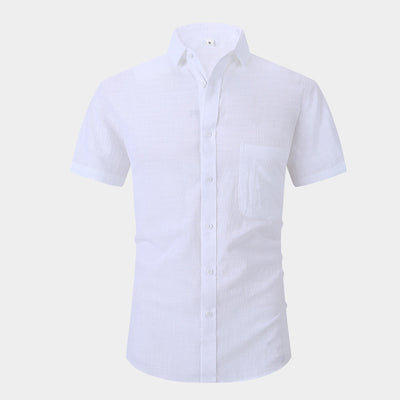 Camisa Lino Fresco Manga Corta Transpirable Color Sólido - Image 7