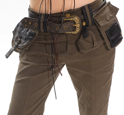 Pantalones Acampanados Denim Negro Lavado con Diseño Militar Verde Ejército - Image 4