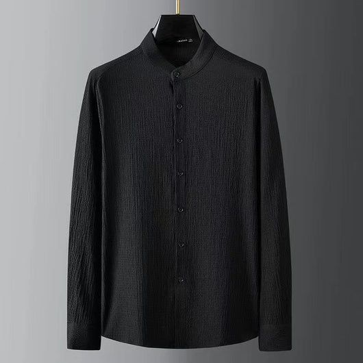 Camisa Casual Seersucker a Rayas para Hombre - Cuello Mao Ligera Perfecta para Verano - Image 5