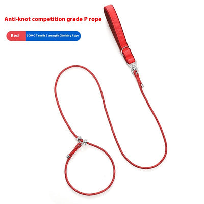 Red anti-knot competition grade P rope dog leash with a padded handle and metal hardware. - Image 8