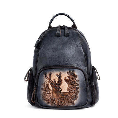 Mochila Personalizada de Cuero Pulido Vintage con Diseño de Ciervo - Image 14