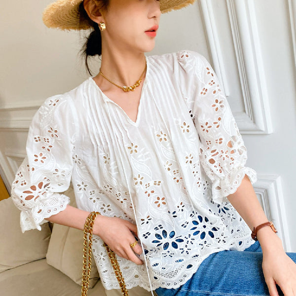 Blusa Casual Bordada para Mujer