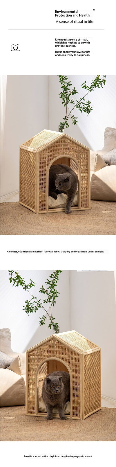 Casa Cama de Ratán Tejido para Gatos - Refugio Fresco y Ventilado - Image 11
