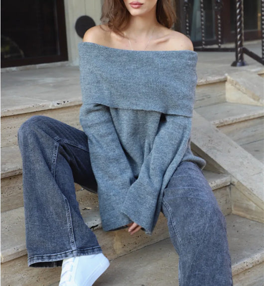 Suéter Ajustado Hombros Descubiertos para Mujer - Diseño Minimalista Invierno - Image 9