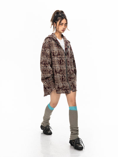 Chaqueta Hoodie Cuadros Retro con Cierre - Image 7