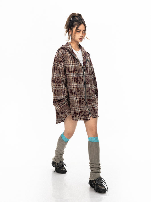 Chaqueta Hoodie Cuadros Retro con Cierre - Image 7