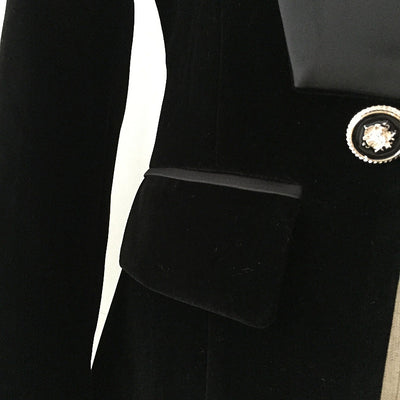 Blazer Slim de Terciopelo Verde Satinado con Cuello Fruncido para Mujer - Image 12