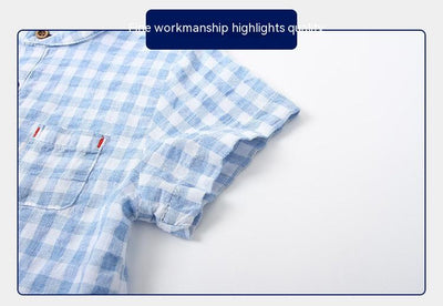Camisa Infantil de Algodón Azul a Cuadros - Estilo Casual Cómodo - Image 9