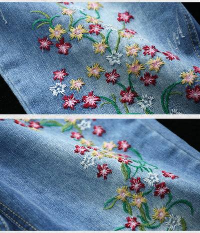 Jeans Bordados Talla Grande Azul Claro Holgados para Mujer - Image 12
