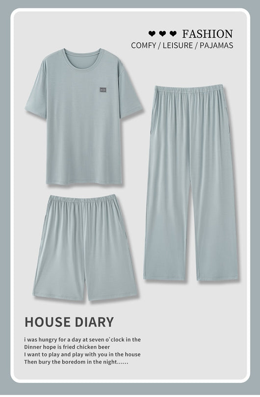 Pijama Hombre Modal Verano - Set 3 Piezas Manga Corta Transpirable - Image 30