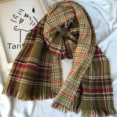 Bufanda Escocesa Retro Englon con Borlas - Cachemir Doble Cara para Otoño e Invierno