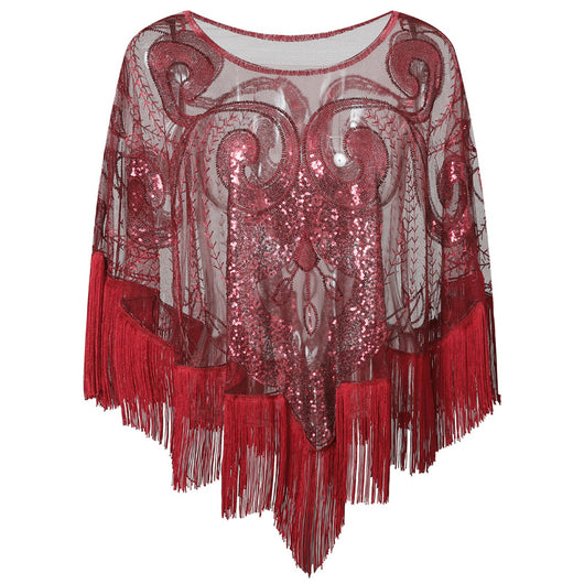 Blusa Capa Suelta con Flecos y Lentejuelas - Malla Transparente - Image 15