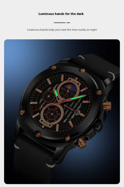 Reloj de Hombre Cuero con Tres Esferas y Seis Agujas - Cuarzo Premium - Image 18