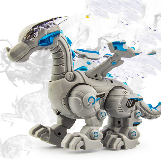 Gray and blue electric mechanical dinosaur toy with clear wings, designed for walking, water spray, and lights. - Image 10