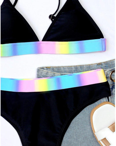 Bikini de Cintura Alta con Diseño Mixto y Rayas - Traje de Baño Moderno para Mujer - Image 11