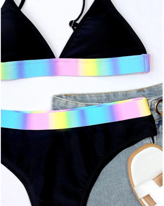 Bikini de Cintura Alta con Diseño Mixto y Rayas - Traje de Baño Moderno para Mujer - Image 11