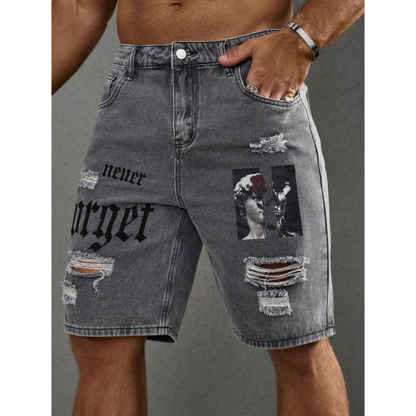 Shorts Estilo Vaquero con Estampado de Letras para Hombre