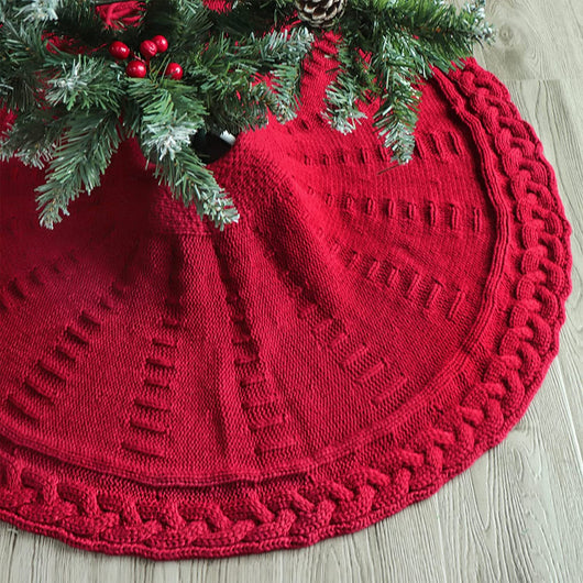 Falda Navideña Tejida Roja para Árbol de Navidad