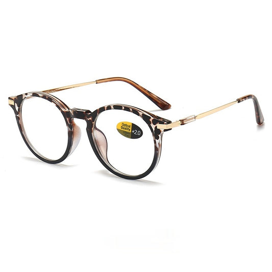 Dark purple round-frame anti-blue light reading glasses with silver-colored temples on a white background. - Image 2