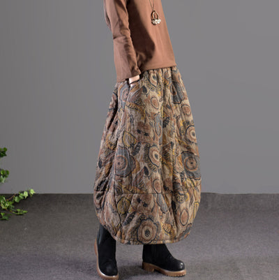 Falda Midi Floral Acolchada de Algodón y Lino para Mujer - Image 3