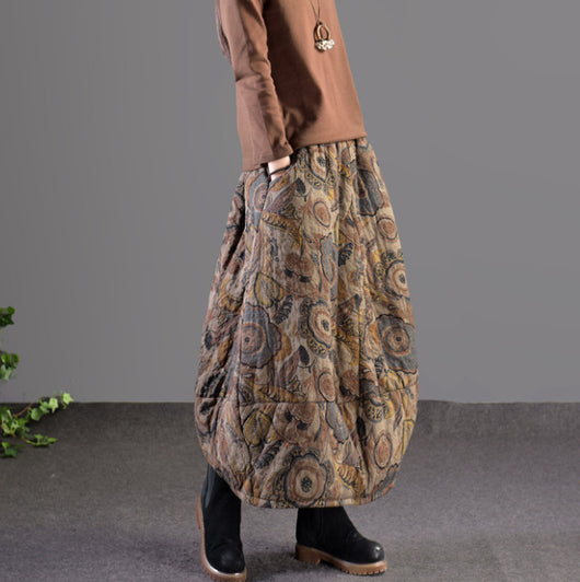 Falda Midi Floral Acolchada de Algodón y Lino para Mujer - Image 3