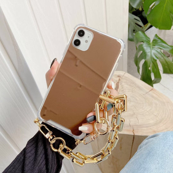 Funda Espejo Electrochapada para Teléfono con Pulsera de Moda