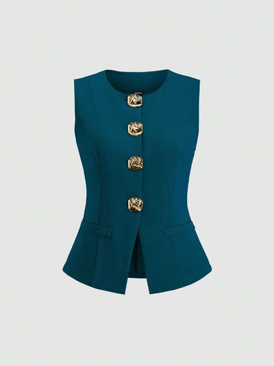 Chaleco Elegante Sin Mangas Cuello Redondo Ajustado a la Cintura - Image 15