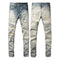 Pantalón Slim Fit Casual con Rotos y Parches Diamante para Hombre