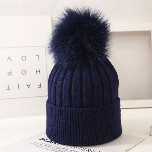 Gorro Tejido Infantil con Pompón de Pelaje de Zorro - Image 23
