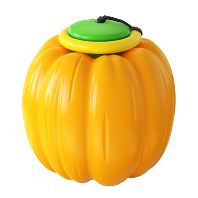 Orange pumpkin-shaped dog toy with a green top, yellow ring, and black rope, for teeth training. - Image 7