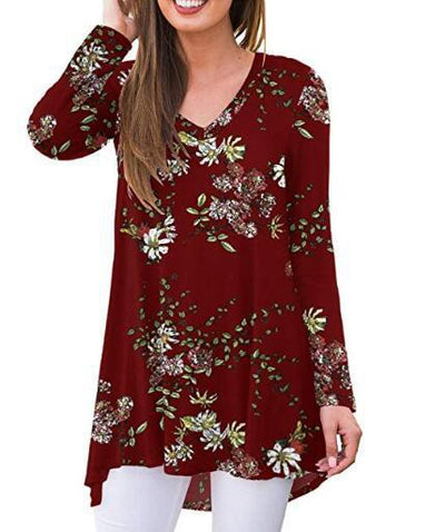 Blusa Casual Floral de Manga Larga Cuello V - Image 12