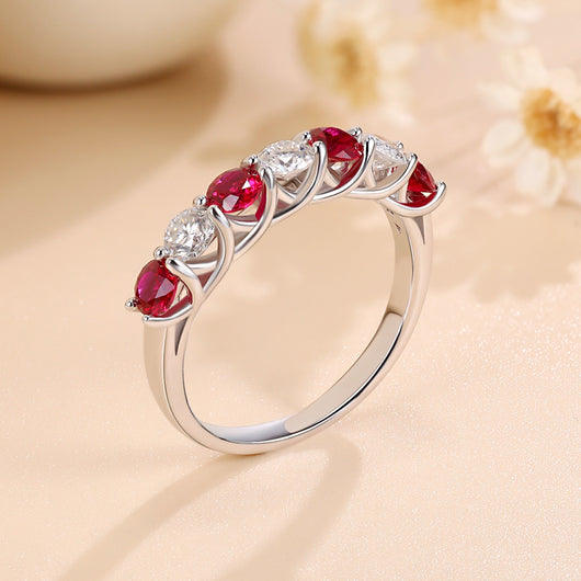 Anillo Apilable 7 Diamantes Rojo y Azul Esmeralda - Image 2
