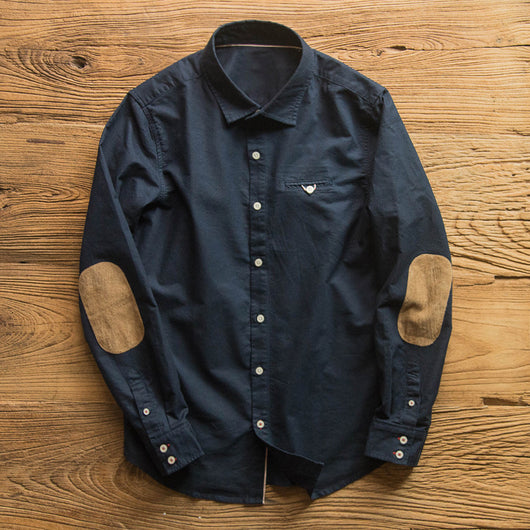Camisa Slim Fit Retro para Hombre con Parches de Gamuza y Costuras Decorativas - Image 9