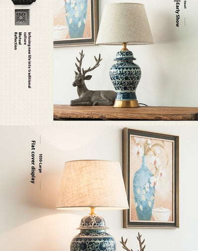 Lámpara de Mesita Porcelana Azul y Blanco Estilo Chino para Dormitorio - Image 8