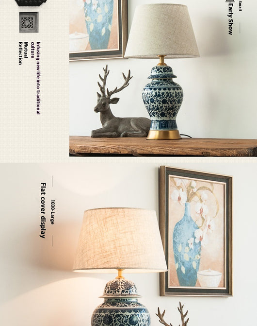 Lámpara de Mesita Porcelana Azul y Blanco Estilo Chino para Dormitorio - Image 8