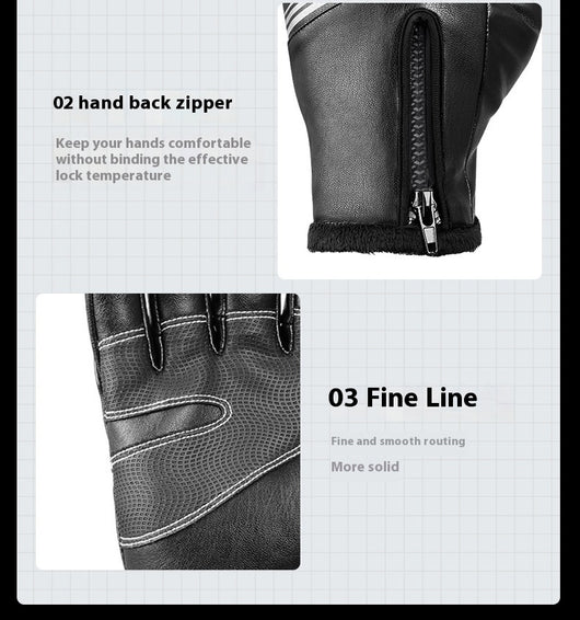 Guantes de Cuero Térmicos Aislados con Forro Polar para Motociclismo Invernal - Image 20