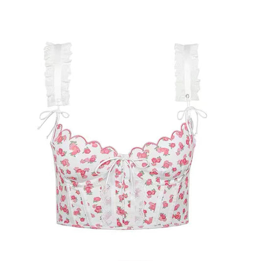 Corpiño Romántico Floral con Encaje y Volantes en los Hombros - Image 2
