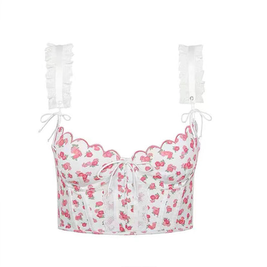 Corpiño Romántico Floral con Encaje y Volantes en los Hombros - Image 2