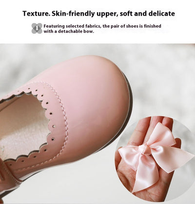 Zapatos de Tacón Bajo para Niñas con Moño - Cuero Elegante Primavera Otoño - Image 9